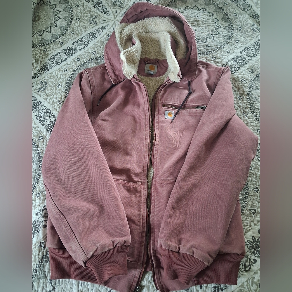Carhartt Sherpa Lined Jacket Dried Rose Pink 100815/540 Medium 8/10 Distressed